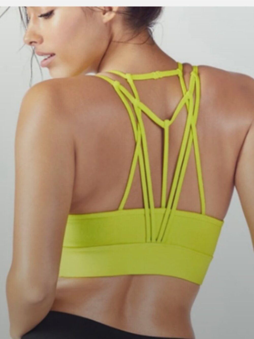 Fabletics Macey Strappy Sports Bra Neon Leaf Yellow sz L NWT